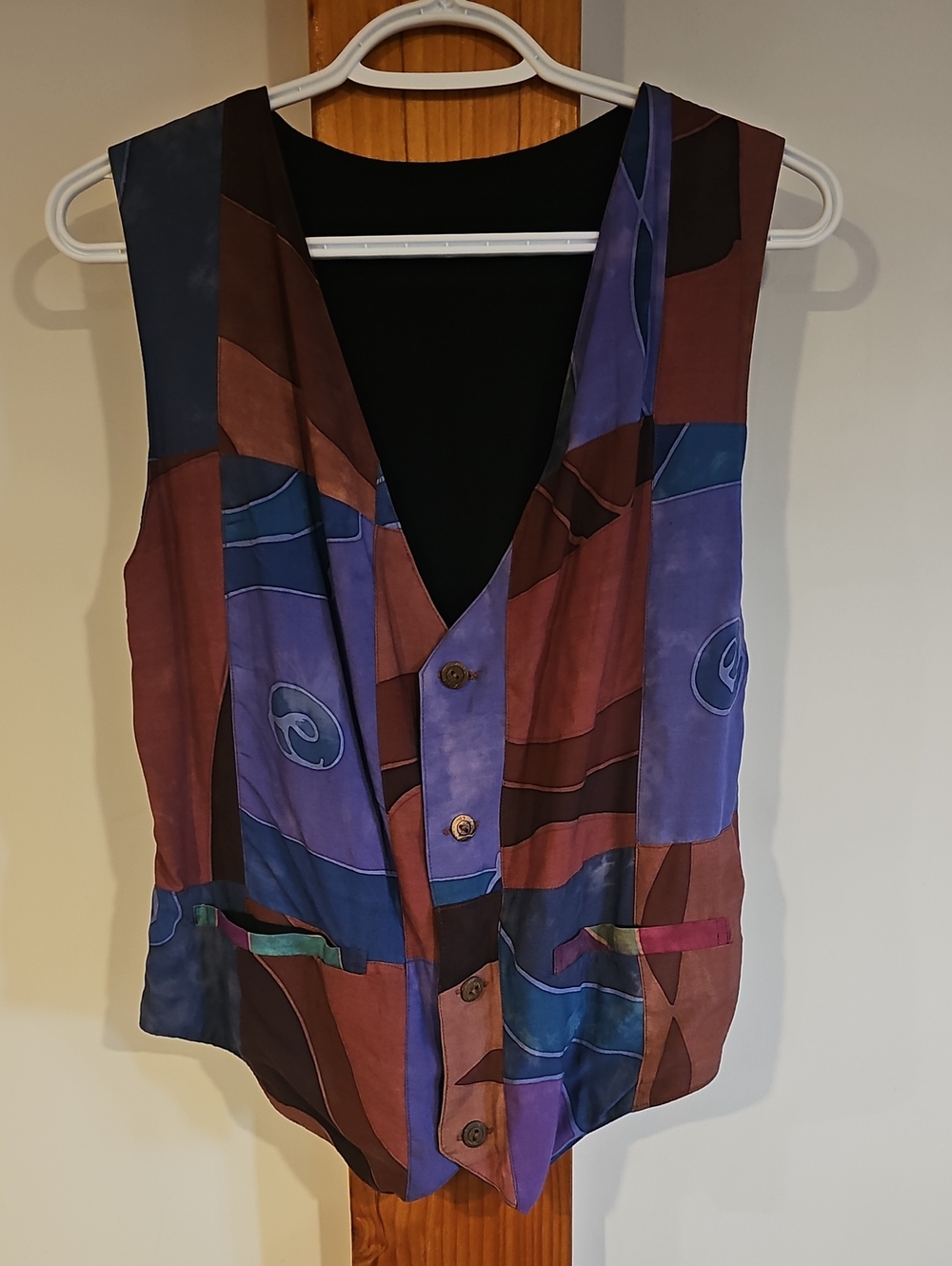 Multicolor Abstract Reversible Vest - Purple, Blue & Brown